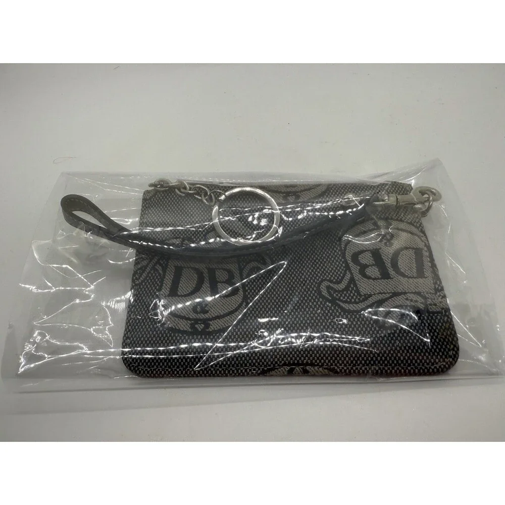 Dooney & Bourke Canvas DB Donegal Crest Wristlet Grey Black W/‎ Handstrap zip